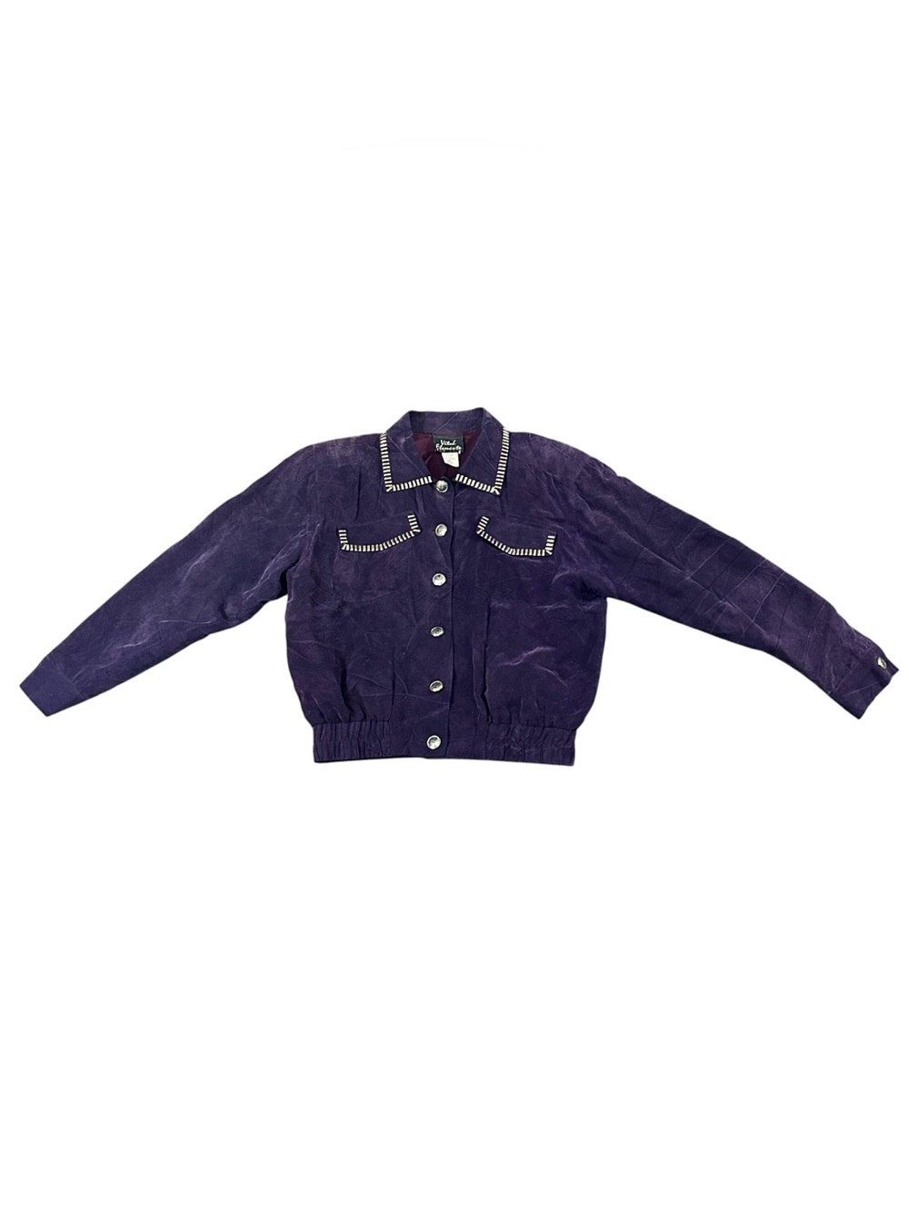 Vintage Vital Elements Women’s Small Purple Bomber Jacket Shoulder Pads Gold